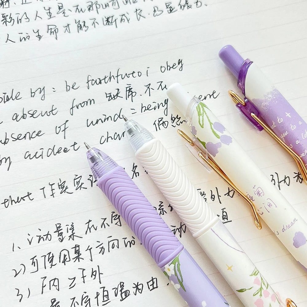 Gel Pen Quick-Drying Retractable 0.5mm Black Ink Pens Writing Stationery