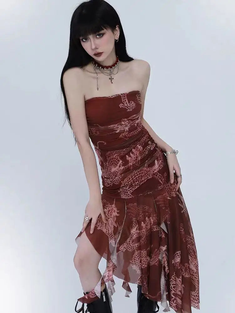 Tunic Print Sleeveless Backless Robe Femme Fashion