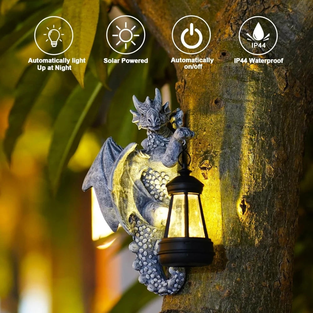 Dragon Tree Hugger Solar Lantern Garden Statue Resin Dragon Decor for Outdoor Perfect Garden Gift Yard Decor