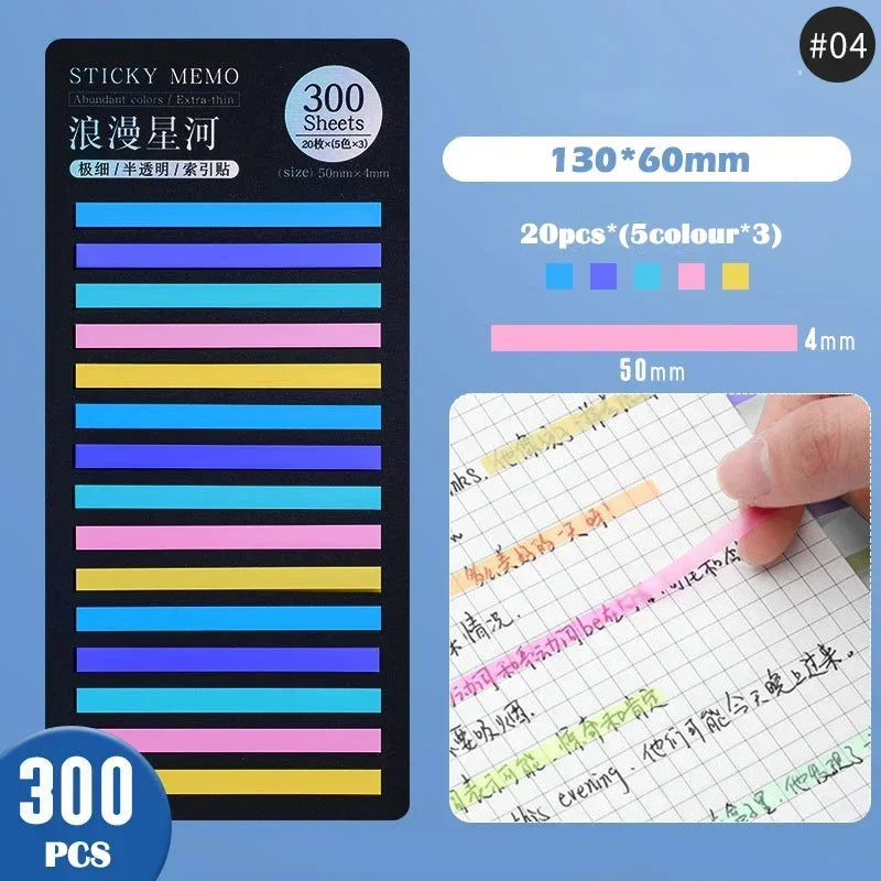 Rainbow Long Index Stickers 300 Sheets Fluorescent PET Waterproof Color