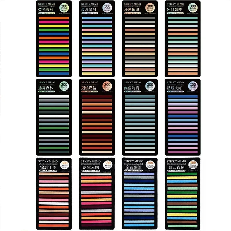 Rainbow Long Index Stickers 300 Sheets Fluorescent PET Waterproof Color