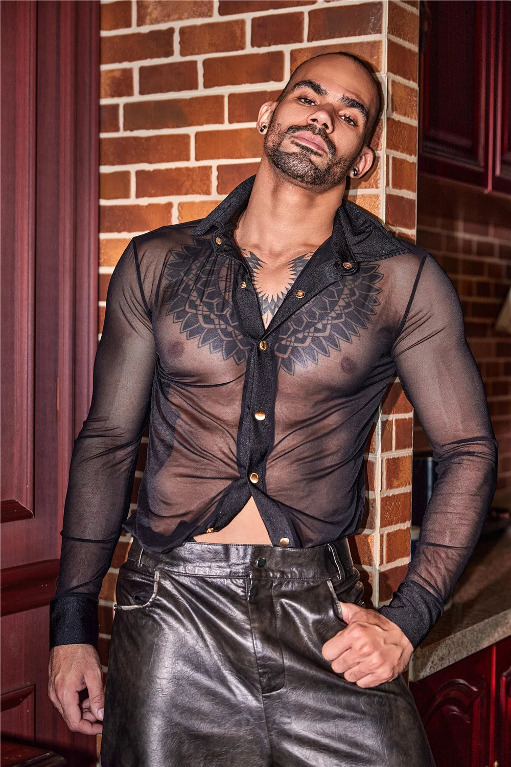 Sexy Men Thin Sheer See Through Shirt Soft Breathable Top Short