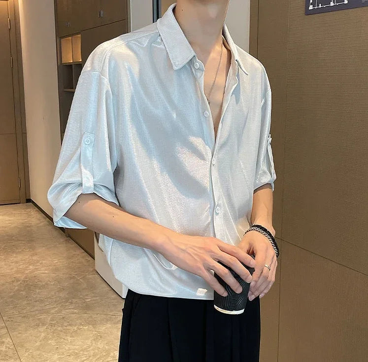 Man Shirt White Plain Hip Hop Shirts For Men Trend Regular Cool Tops