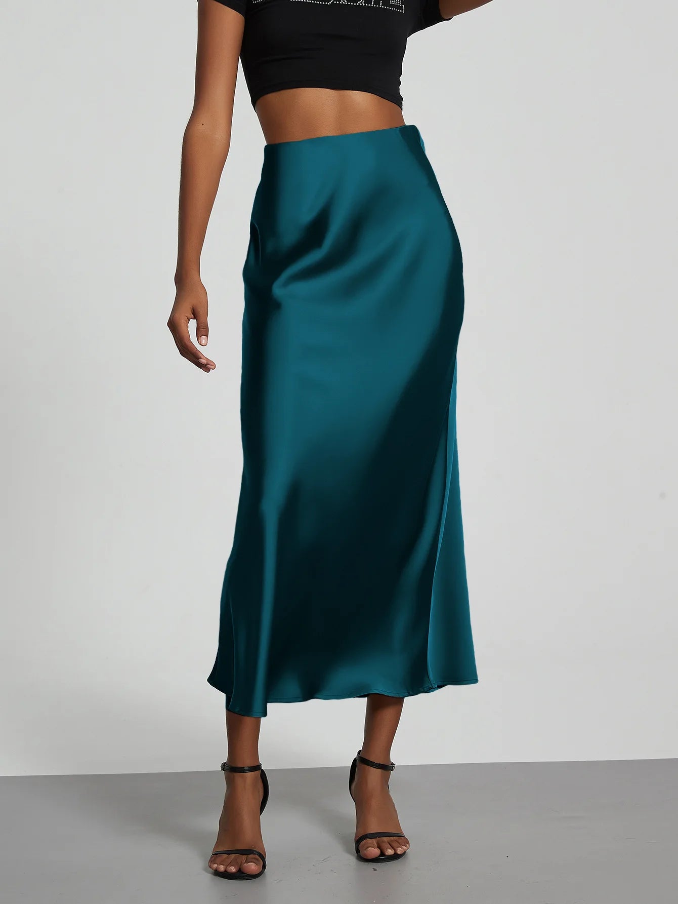 21 Colors Elegant High Waist Satin Long Skirts