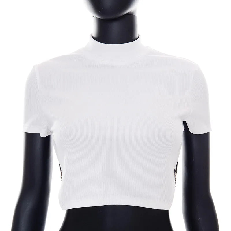 White T Shirts For Women Sexy Tops Asymmetrical Backless
