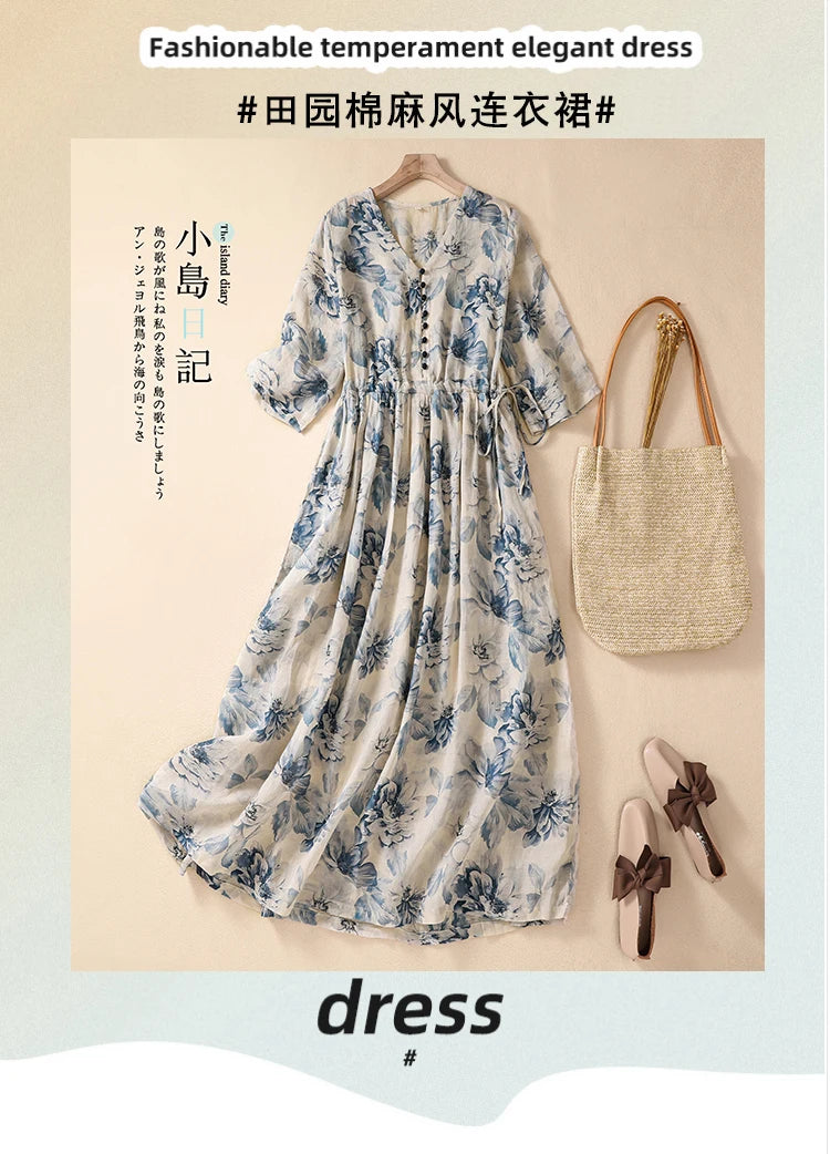 Casual Loose Print V Neck Short Sleeve