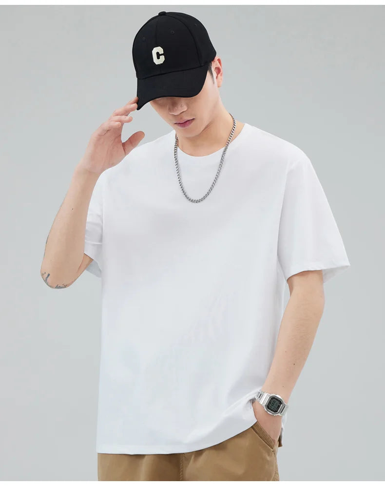 Man t Shirts 100 % Cotton High Quality Classic Plain Round Neck