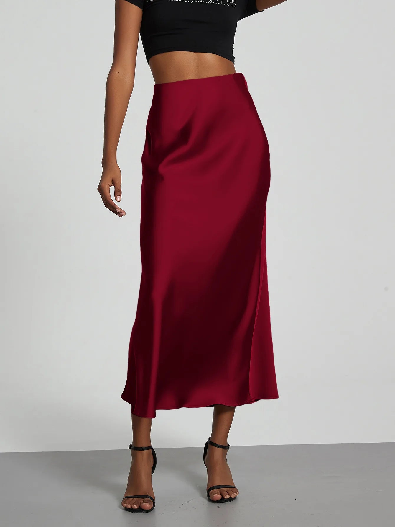 21 Colors Elegant High Waist Satin Long Skirts