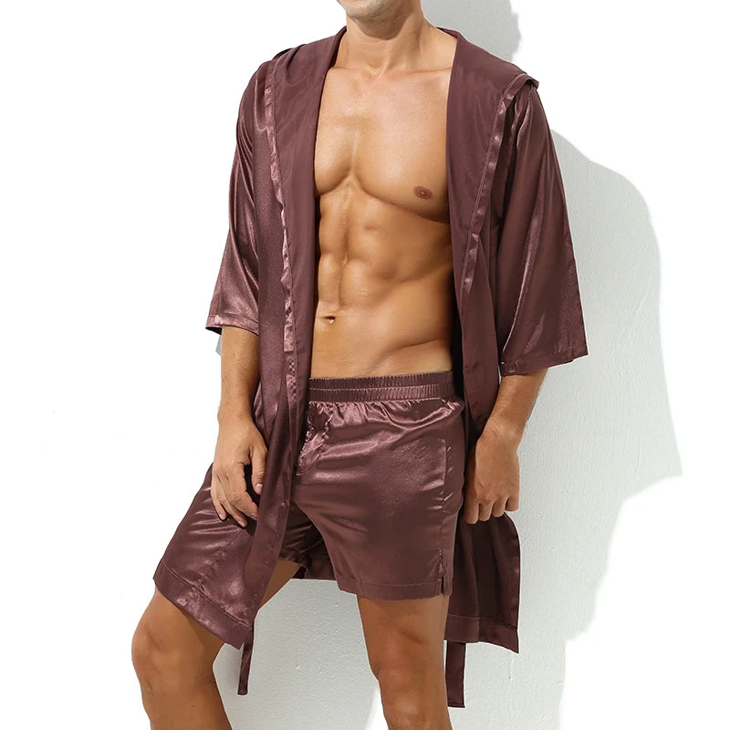 Men's Sleepwear Robe Night Clothes Silk Kimono Bathrobe Men
