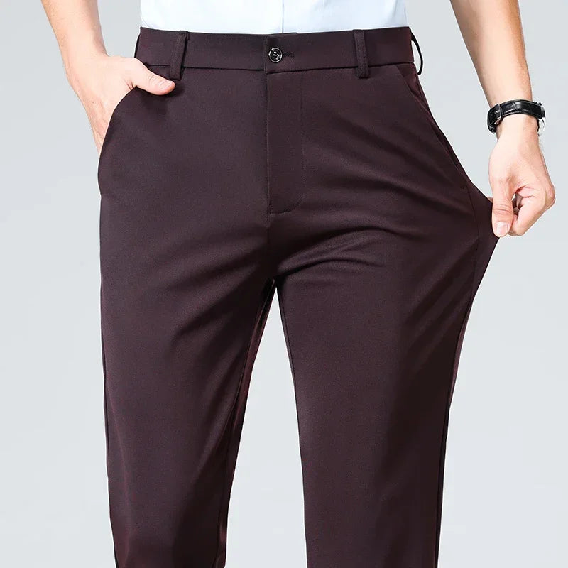 Men Suit Pants Light Thin Elastic Slim Fit Dress Pants Business