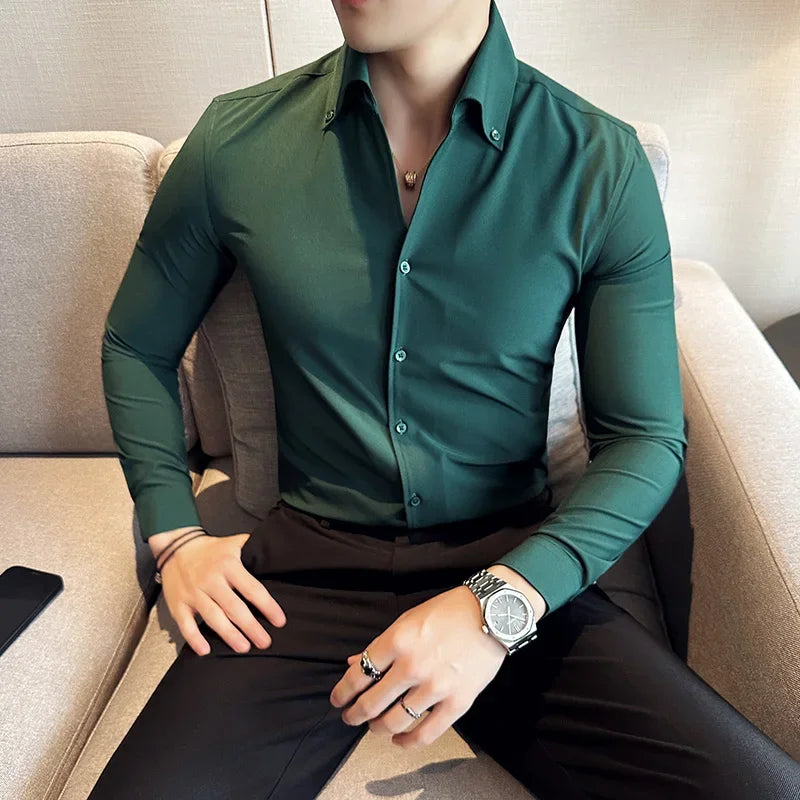 Autumn Long Sleeve Camisas Business Fashion Shirt Male Solid British Style
