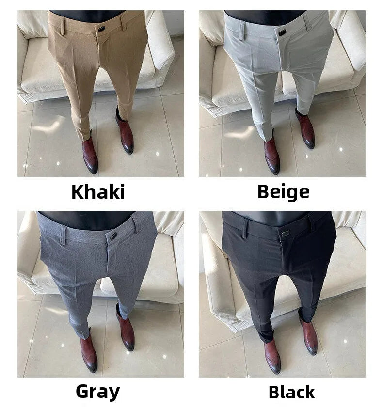 Men Dress Pants Thin Suit Pants Stretch Slim Formal Trousers