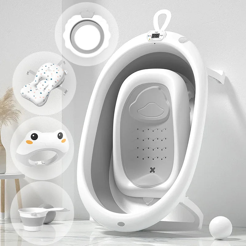 Baby digital temperature sensitive bath tub for baby sitting and lying