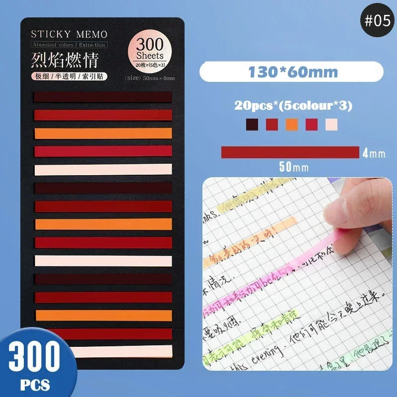 Rainbow Long Index Stickers 300 Sheets Fluorescent PET Waterproof Color