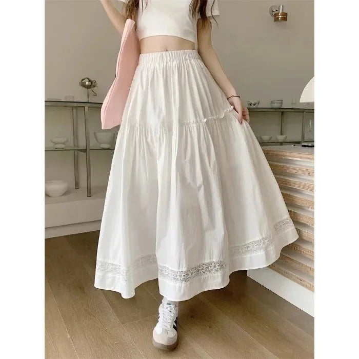 High Waist Elastic A- Line Midi Skirt
