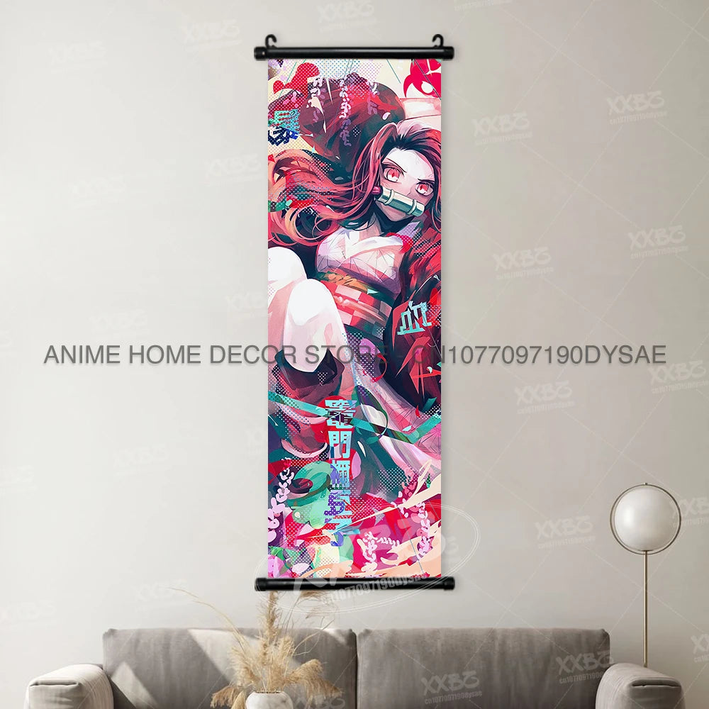 Demon Slayer Poster Kamado Tanjirou Scroll Picture Nezuko Hanging Painting Kanroji Mitsuri Wall Art Anime Uzui Tengen Home Decor