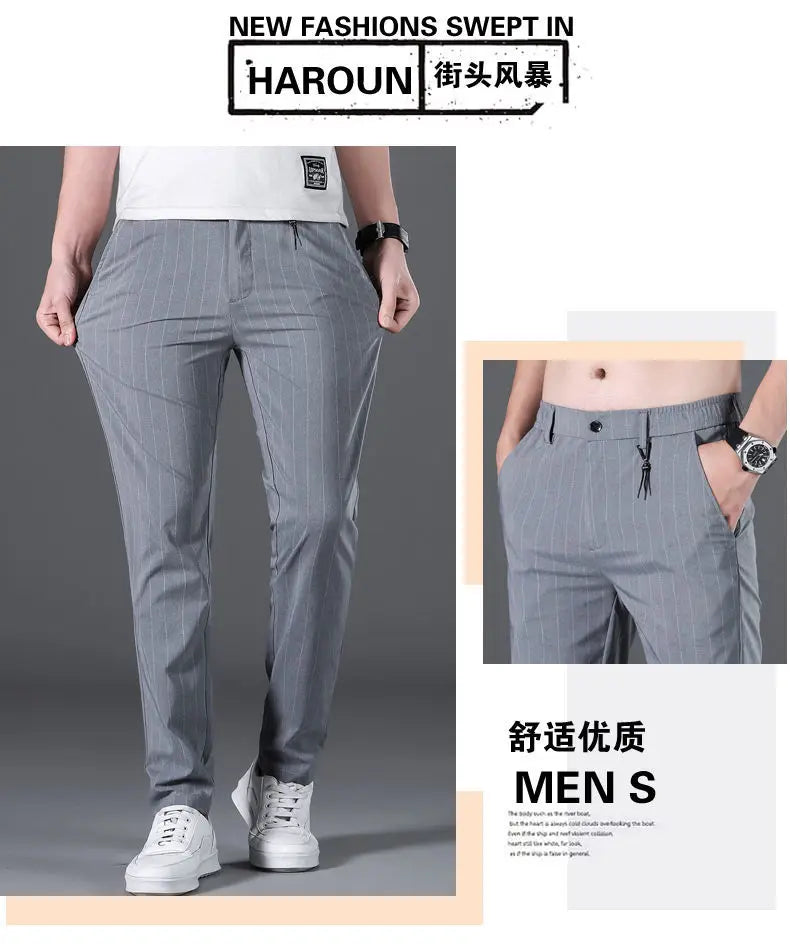 Spring Summer Men Thin Striped Business Suits Pants Streetwear