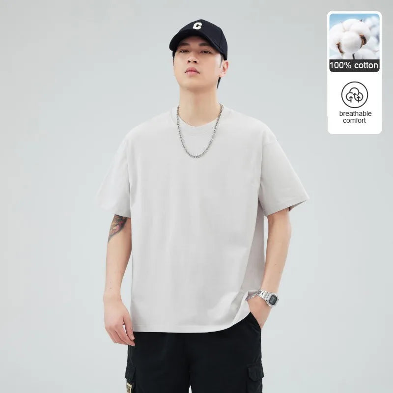 Man t Shirts 100 % Cotton High Quality Classic Plain Round Neck