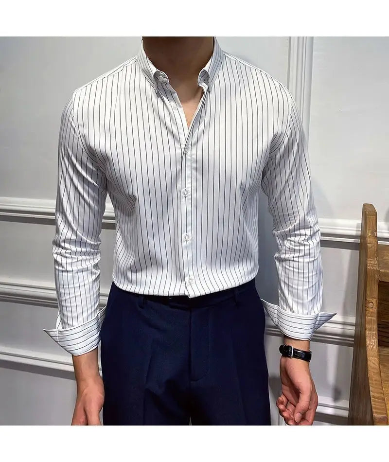 Men's Clothing Fashion British Style Striped Business Casual All Match Shirt