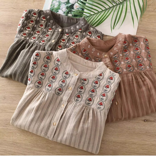 Autumn clothes for women vintage cotton yarn flowers embroider