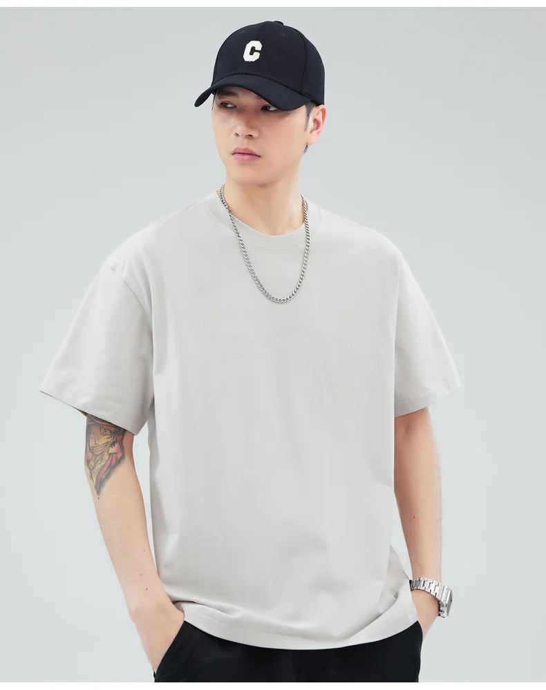 Man t Shirts 100 % Cotton High Quality Classic Plain Round Neck