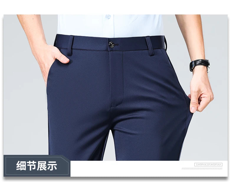 Men Suit Pants Light Thin Elastic Slim Fit Dress Pants Business