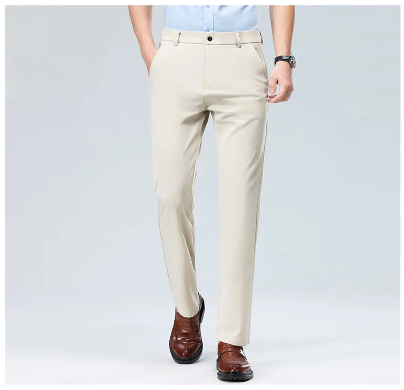 Men Suit Pants Light Thin Elastic Slim Fit Dress Pants Business