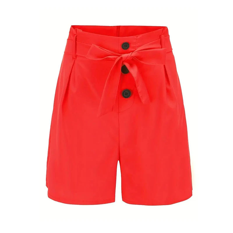 Y2K Solid Button Front Shorts Tie Waist