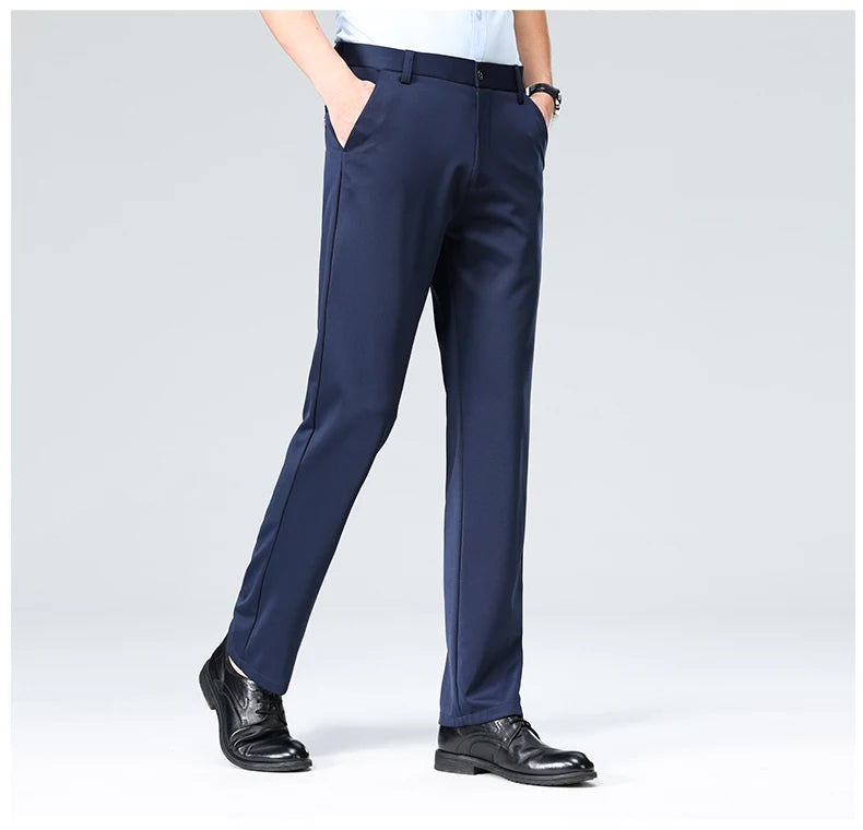 Men Suit Pants Light Thin Elastic Slim Fit Dress Pants Business