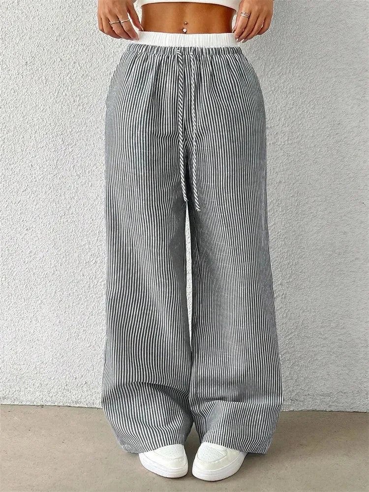 Striped Woven Wide Leg Pants