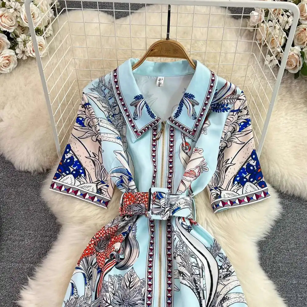 Short Sleeve Floral Print Sheath Bodycon Pencil Short Dress Shirt