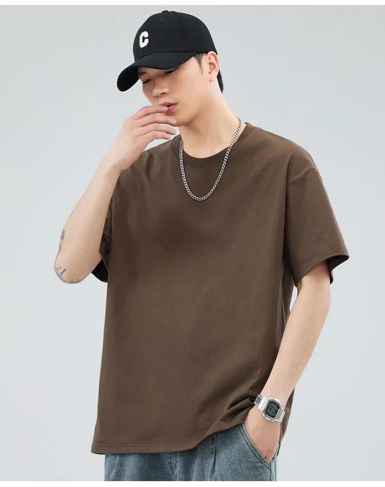 Man t Shirts 100 % Cotton High Quality Classic Plain Round Neck