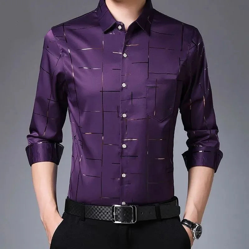 Men's Clothing Spring Summer Thin Business Casual Turn-down Collar