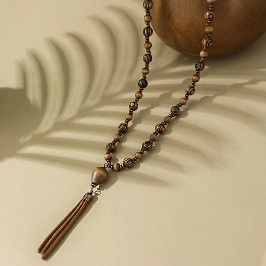 Women's Leather Tassel Necklace Chokers Jewelry Sweater Chain Handmade