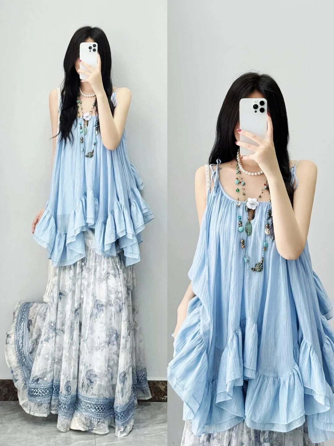 Tops Sleeveless Solid Vest Irregular Ruffles Loose Camis