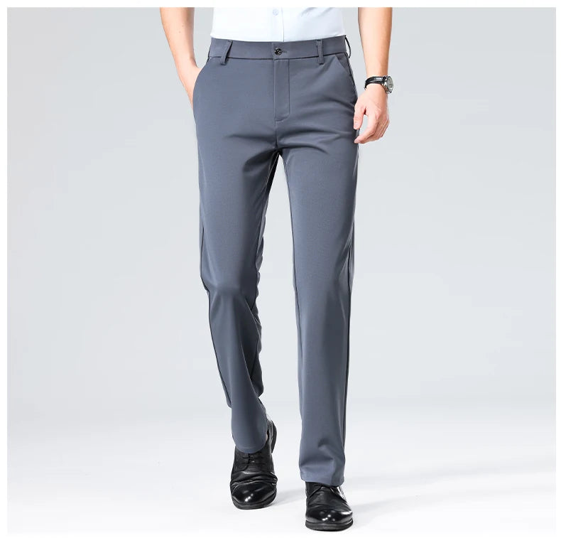 Men Suit Pants Light Thin Elastic Slim Fit Dress Pants Business