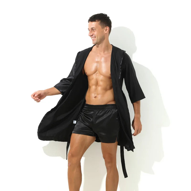 Men's Sleepwear Robe Night Clothes Silk Kimono Bathrobe Men