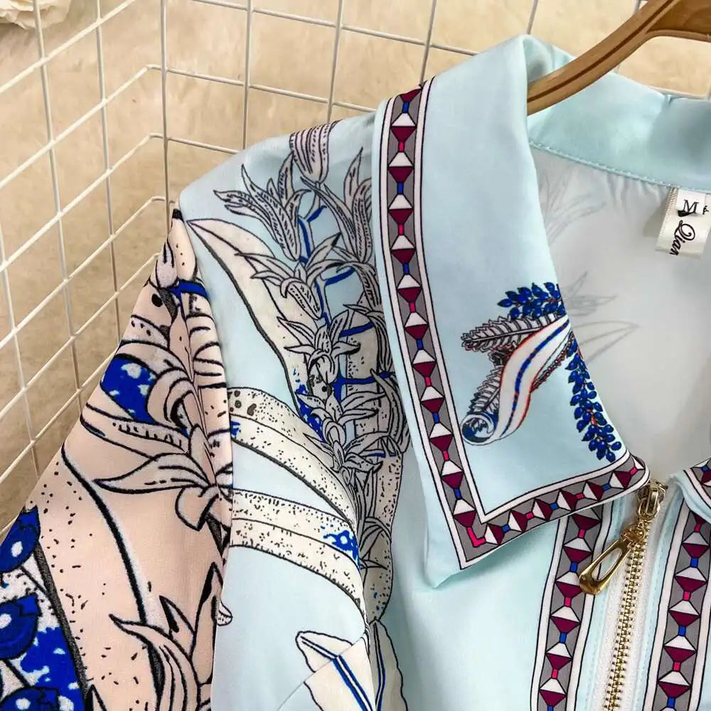 Short Sleeve Floral Print Sheath Bodycon Pencil Short Dress Shirt