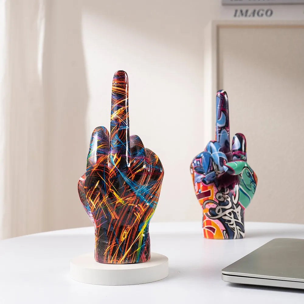 Graffiti Middle Finger Figurines Pop Street Art Statue Desktop Living Room Home Decoration Accessories Mantel Bookshelf Interior