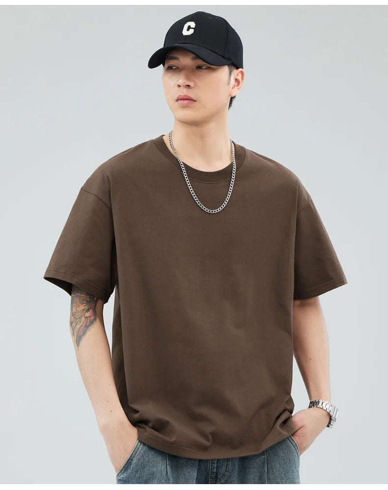 Man t Shirts 100 % Cotton High Quality Classic Plain Round Neck