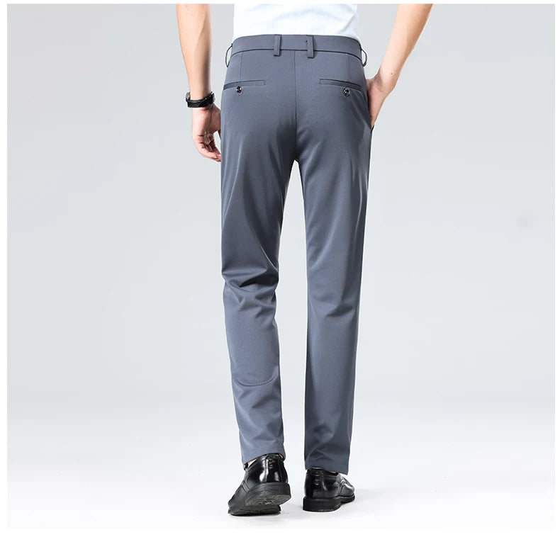 Men Suit Pants Light Thin Elastic Slim Fit Dress Pants Business