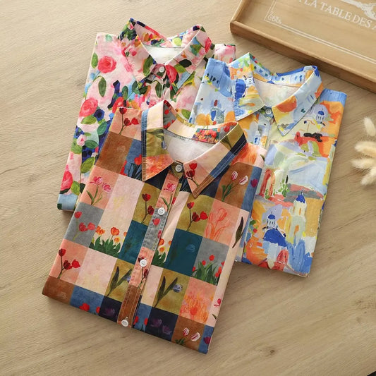 Printed Shirts Cotton Casual Blouses and Tops
