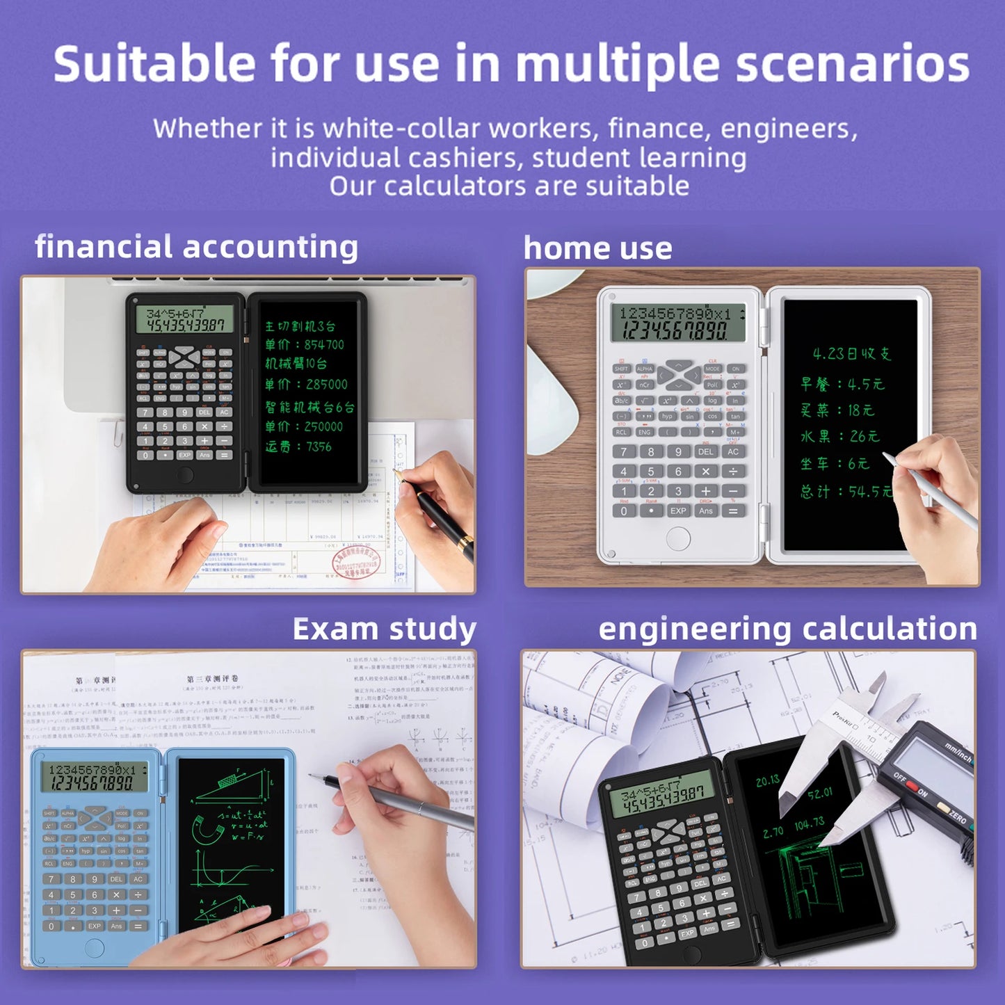 Scientific Calculator with Erasable Writing Board 2 Line LCD