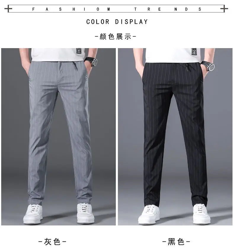 Spring Summer Men Thin Striped Business Suits Pants Streetwear