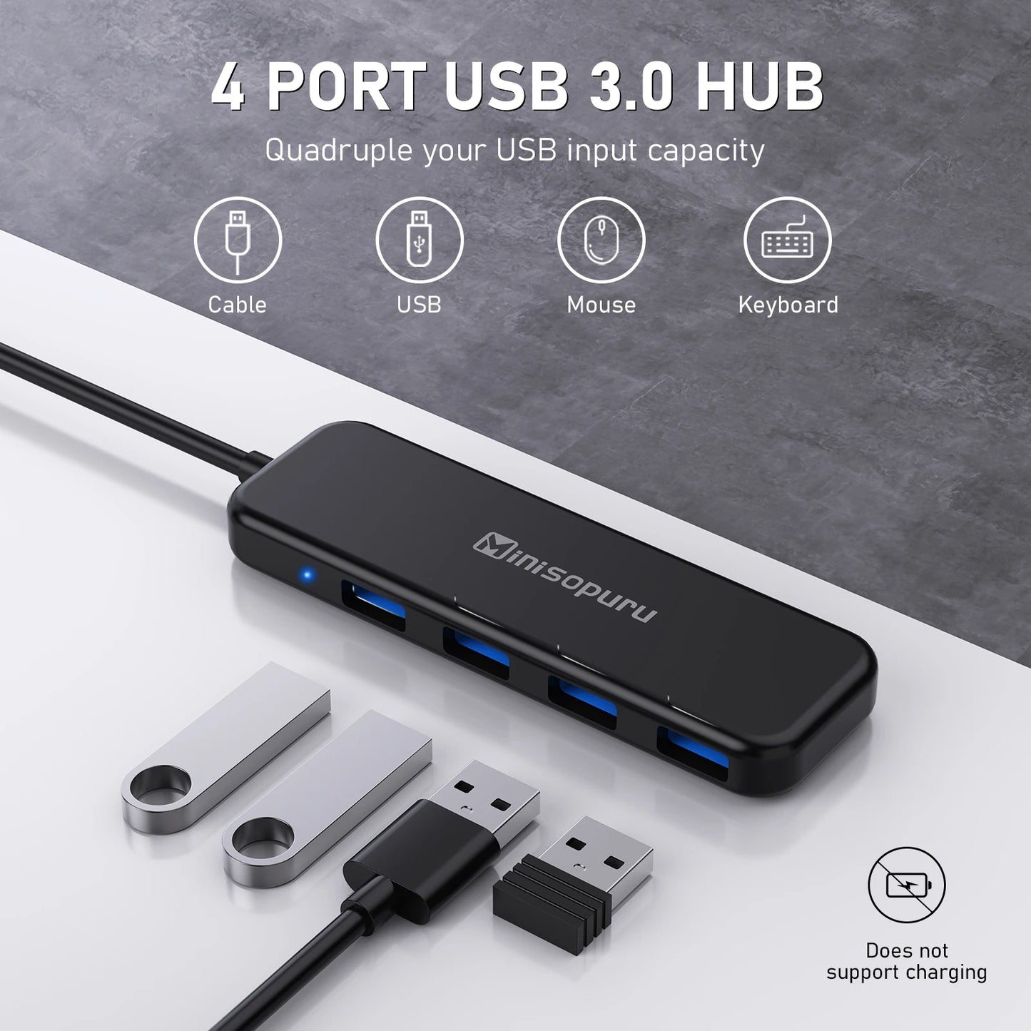Minisopuru USB HUB 4 Port USB 3.0 External Splitter Multiple Expand High Speed