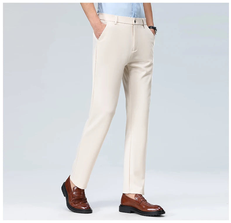Men Suit Pants Light Thin Elastic Slim Fit Dress Pants Business