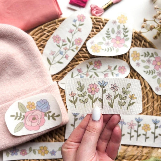 Hand Sewing Self Adhesive Water Soluble Washable Stabilizer with Pre-Printed Flowers Graphic for Beginner Embroidery Hand Sewing