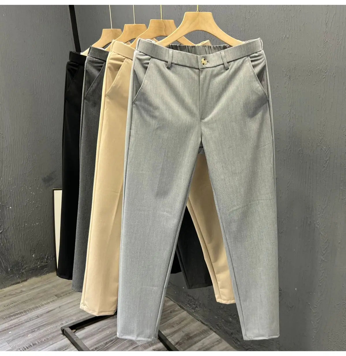 Business Casual All Match Suit Pants Formal Strecth Solid Straight Slim Trousers