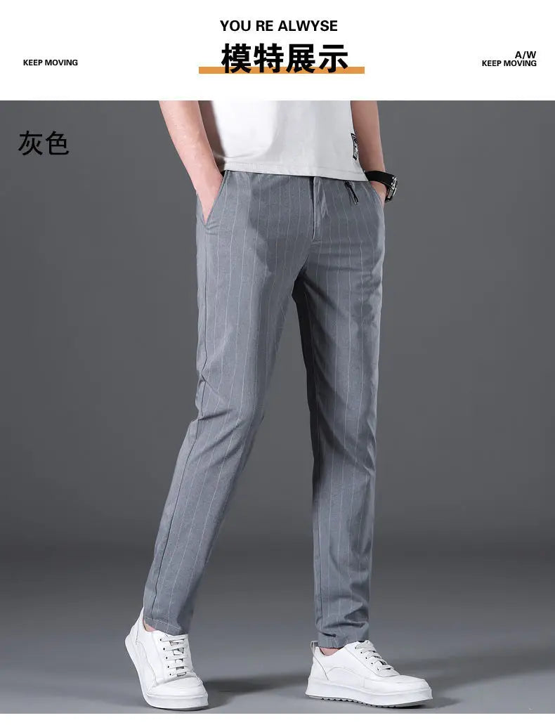 Spring Summer Men Thin Striped Business Suits Pants Streetwear