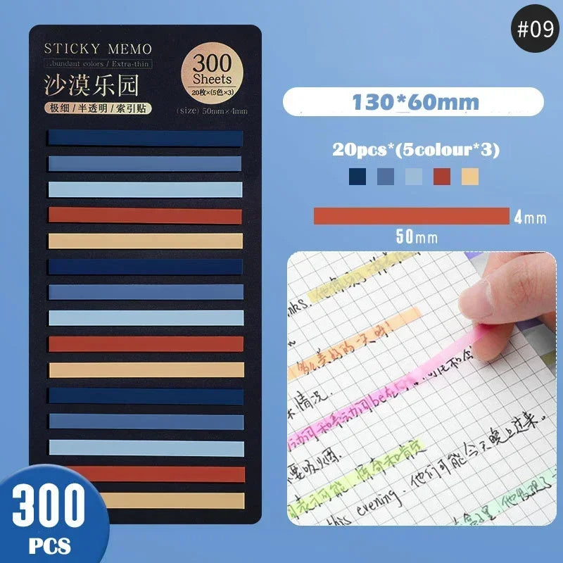 Rainbow Long Index Stickers 300 Sheets Fluorescent PET Waterproof Color
